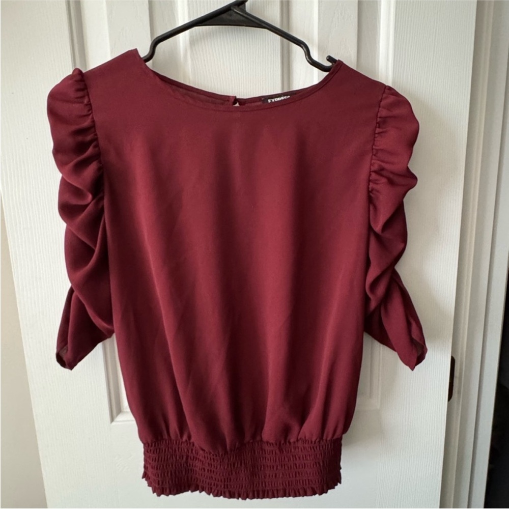 Express Ruffled Sleeve Blouse in Deep Wine